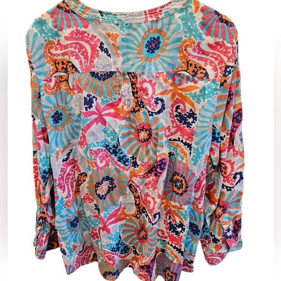 Talbots Floral Paisley Linen Button Top Womens Multicolor - Picture 2 of 6